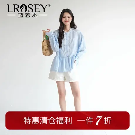 【小清新拼接蕾丝衬衫】蓝若水大码2025秋装新款森系减龄长袖衬衣商品大图