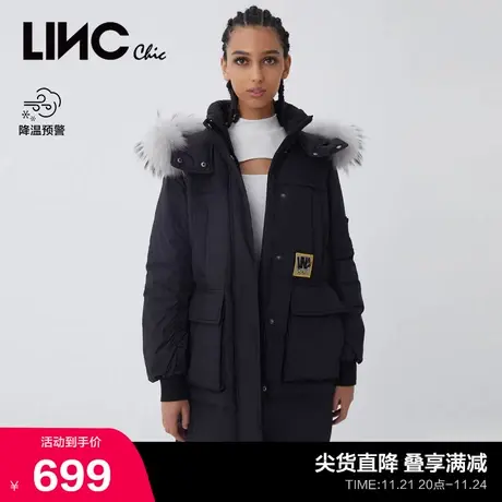 LINCCHIC金羽杰羽绒服女毛领简约中长款羽绒服女冬季Y21806161商品大图