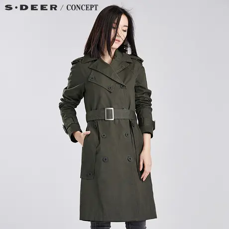 【新品】sdeer圣迪奥专柜正品女硬朗工装风双排扣长外套S16381847图片