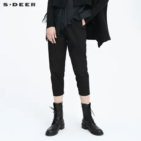 sdeer圣迪奥春秋女装通勤简约宽松工装黑色松紧休闲长裤S20180819图片
