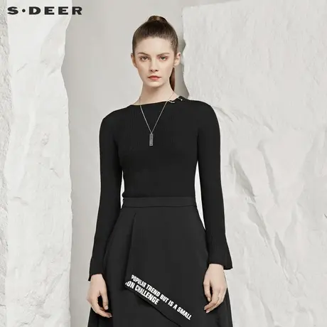 sdeer圣迪奥春装圆环罗纹弹力条纹长袖针织衫毛衣女S20163505图片