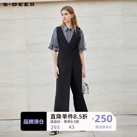 sdeer圣迪奥女装复古收腰雪纺背带阔腿长裤S232Z1001图片