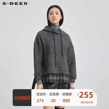 sdeer圣迪奥女装连帽毛呢拼接格纹飘带卫衣S223Z2240🎺图片