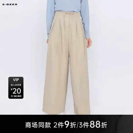 【商场同款】sdeer圣迪奥女装OL风高腰压褶插袋阔腿长裤S25280840图片