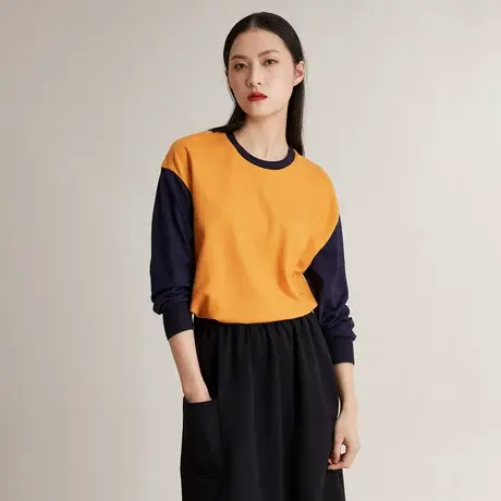 Pukka/蒲牌商场同款女装圆领卫衣宽松撞色设计感长袖羊毛套头衫秋商品大图