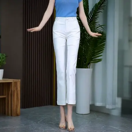 夏季八分微喇裤女凉爽显瘦高腰艾草莫代尔棉锦透气薄款休闲喇叭裤商品大图