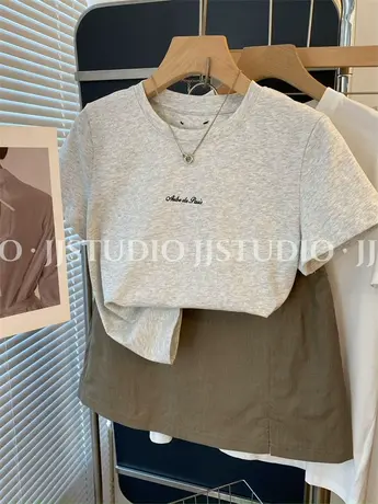 简约T！韩国东大门气质圆领宽松字母短袖T恤女2025夏季新款女上衣商品大图