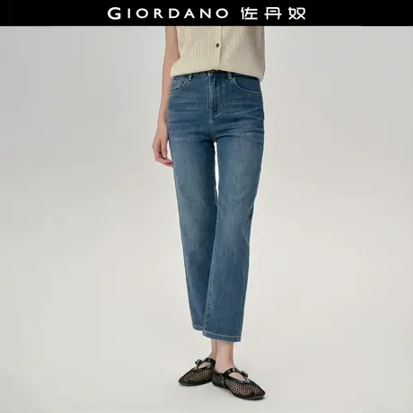 设计师款佐丹奴牛仔裤女复古洗水高腰微弹直筒牛仔长裤女18415815商品大图