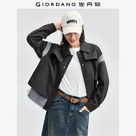 佐丹奴外套女装磨毛撞色拼接活页翻领梭织休闲外套 05374683商品大图