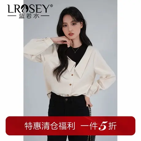 蓝若水大码女装半高领假两件磨毛衬衫胖mm秋季新款法式别致上衣商品大图