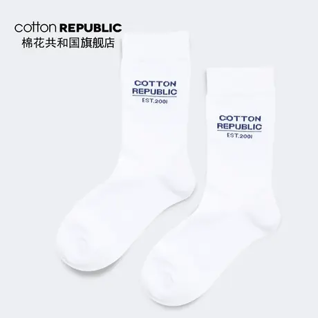 Cotton Republic/棉花共和国2021款情侣白色棉质休闲提花女中筒袜图片