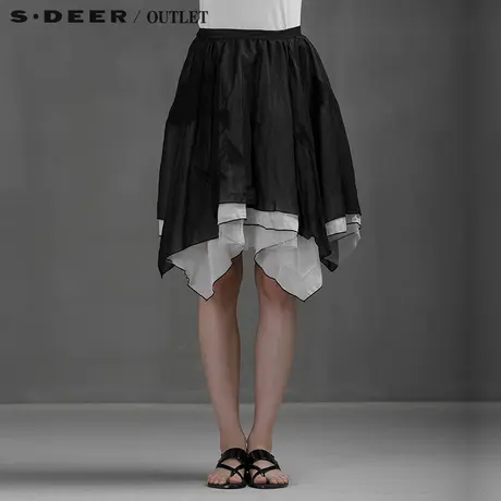 s.deer【新品】圣迪奥正品女明线几何图形抓皱拼接长裙S15281109图片