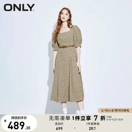 ONLY奥莱夏季方领法式复古满印印花中长款连衣裙女图片