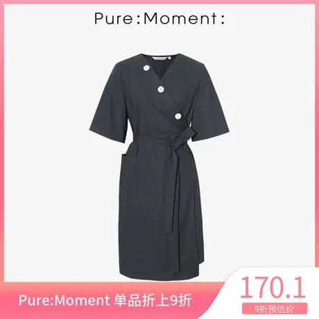 Pure:Moment:连衣裙年夏新款3粒扣大口袋系带中长款裙子女图片