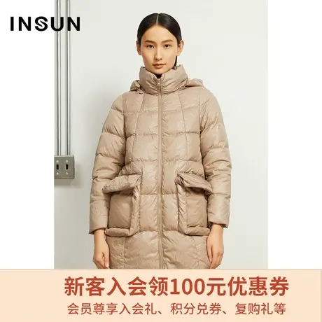 恩裳商场同款冬季时尚连帽口袋设计面包服白鹅绒保暖羽绒服女图片