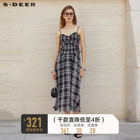 sdeer圣迪奥女装木耳边撞色格纹吊带连衣裙S232Z12K2🍹商品大图