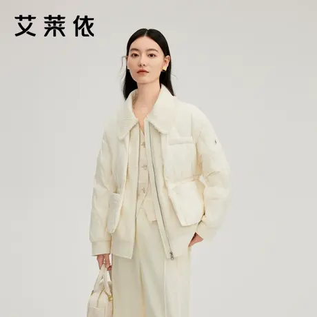 艾莱依羽绒服女冬新款假两件粗花呢保暖翻领简约休闲鸭绒百搭外套商品大图