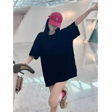 黑色下衣失踪中长款纯棉短袖t恤夏季新款宽松大版遮屁股休闲上衣商品大图