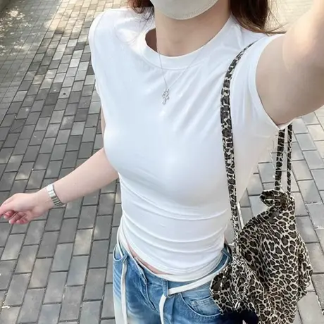 小个子短款短袖T恤女夏季韩版修身内搭打底衫chic甜辣半袖上衣潮商品大图