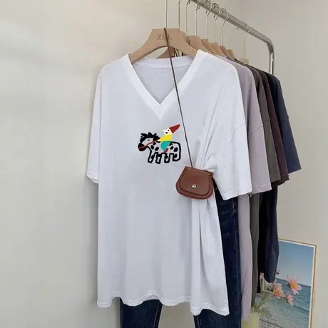 oversize欧货半袖女t恤宽松慵懒风短袖巨好看的夏日chic上衣甜辣商品大图