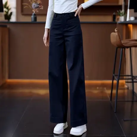 藏青色天丝棉阔腿裤女夏季薄款直筒裤高腰垂感宽松显瘦透气休闲裤商品大图