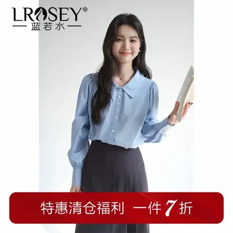 【法式复古泡泡袖翻领衬衫】蓝若水大码2025秋季新款宽松减龄上衣商品大图