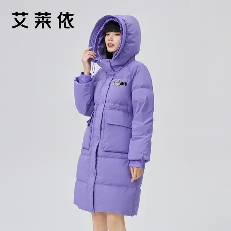 艾莱依冬季新款羽绒服女中长款时尚宽松连帽秋冬保暖加厚洋气外套图片