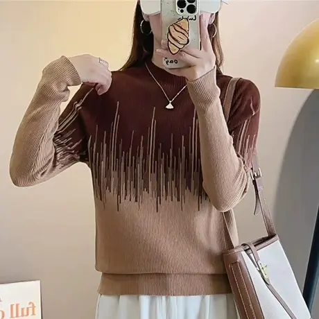 时尚不规则设计感半高领内搭针织打底衫上衣2023秋冬新款百搭毛衣图片