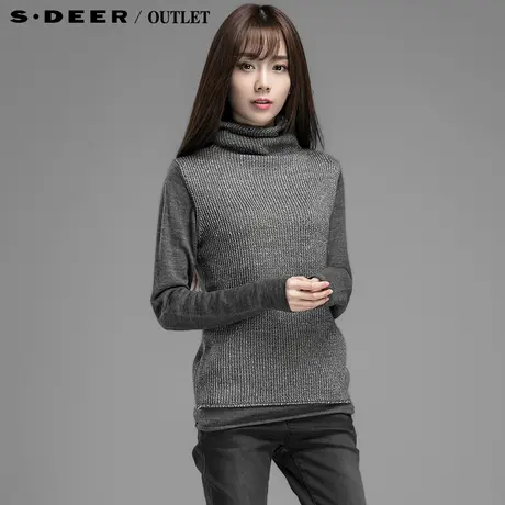 【独家首发】sdeer圣迪奥女冬装时尚拼接感高领针织衫4883501图片