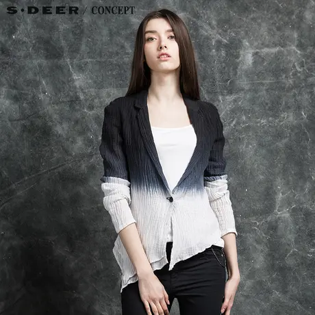 sdeer圣迪奥2018秋文艺渐变休闲西服小西装外套S16182270图片