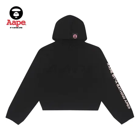 Aape旗舰店女装字母刺绣撞色猿人连帽加绒短款卫衣3843XXH商品大图