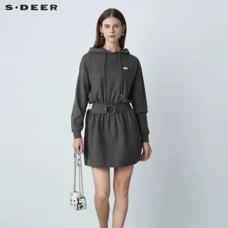 【直播间专属】sdeer圣迪奥抽绳连帽撞色字母收腰针织衫S221Z3516图片