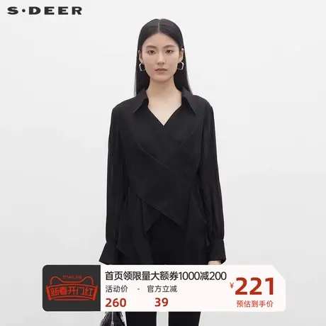 sdeer圣迪奥女装翻领交叉褶皱不规则雪纺衬衫S233Z0506图片