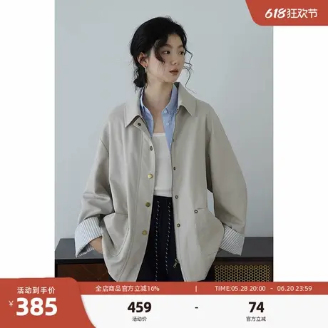 嘉茱莉2025春季新款小个子中长款风衣女知识分子翻领外套高级感商品大图