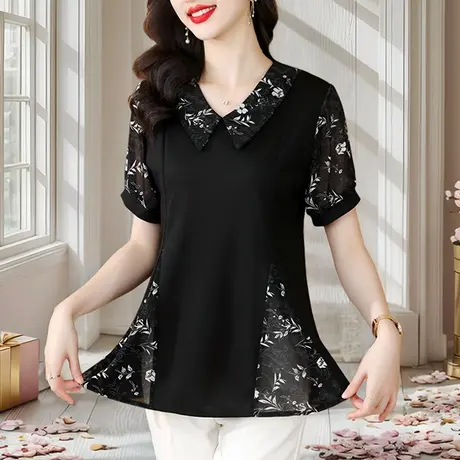 短袖雪纺衬衫女夏季新款中式上衣独特今年流行的漂亮小衫中年妈妈商品大图