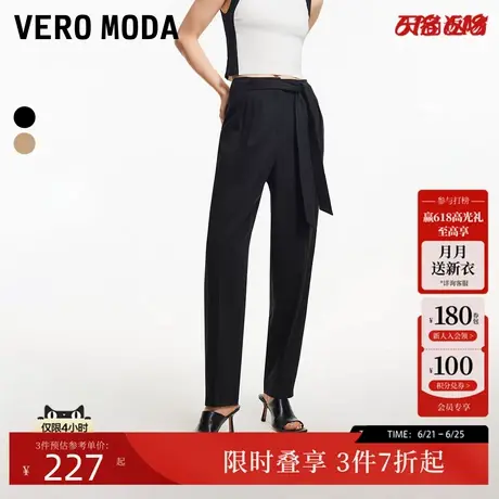 Vero Moda休闲裤女夏季系带高腰纯色九分萝卜裤简约显瘦324250002商品大图