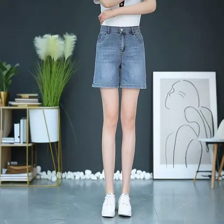 夏季新款牛仔短裤女高腰显瘦宽松轻薄A字热裤休闲百搭阔腿五分裤商品大图