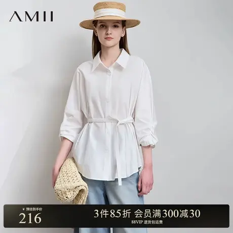 AMII【极简风衬衫】极简风气质商务通勤衬衣收腰绑带衬衣衬衫女商品大图