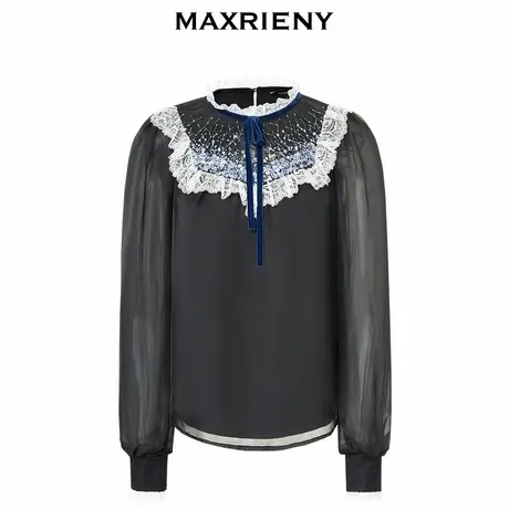 【奥莱】MAXRIENY复古感流星珠片衬衫上衣蕾丝雪纺衫商品大图