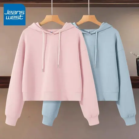 KV真维斯粉色连帽卫衣女2025新款春秋季修身休闲宽松小个子上衣女商品大图