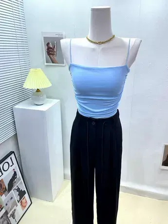 墙推～韩国ins修身显身材带胸垫吊带背心女外穿短款紧身打底上衣图片