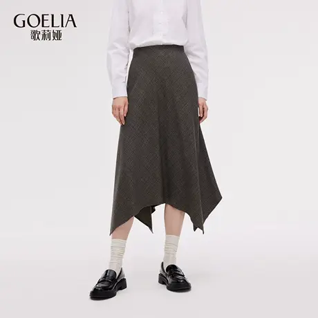 歌莉娅秋季新品不规则下摆格子半裙（配三角巾）1E8J2B57A商品大图