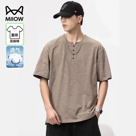 猫人亚麻短袖t恤男士2025新款夏季宽松男款上衣麻棉国风男生体恤图片