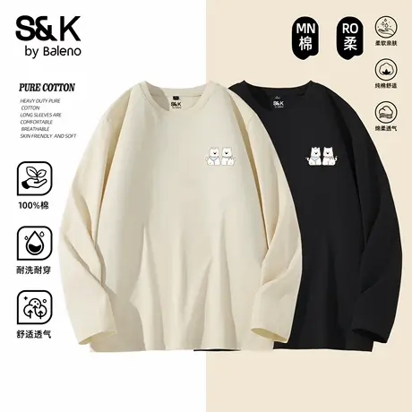 班尼路S&K情侣款长袖t恤男纯棉宽松圆领打底衫狗狗印花衣服春秋季商品大图