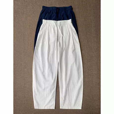 老钱风白色棉亚麻裤子男夏季薄款日系穿搭阔腿裤直筒宽松休闲长裤商品大图