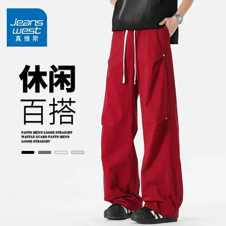 GQ真维斯纯棉休闲裤子男生夏季设计感薄款直筒显瘦亲肤透气长裤子商品大图