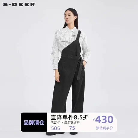 sdeer圣迪奥女装拼接不对称背带牛仔长裤S222Z1001🕢商品大图