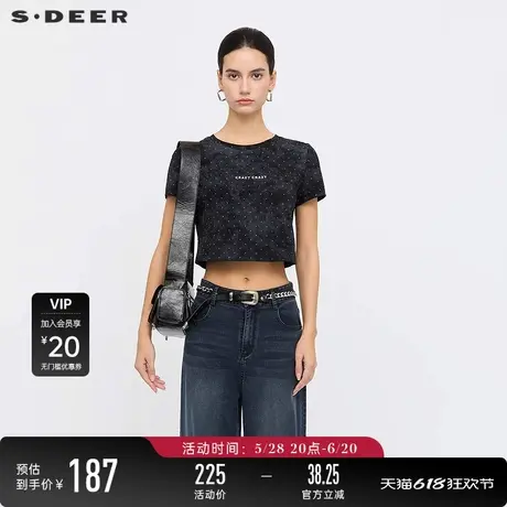 sdeer圣迪奥女装25年新品个性圆领字母晕染短款T恤S25260109图片