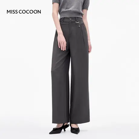 MISSCOCOON可可尼黑色西装裤女2025秋季新款直筒垂感阔腿休闲裤商品大图