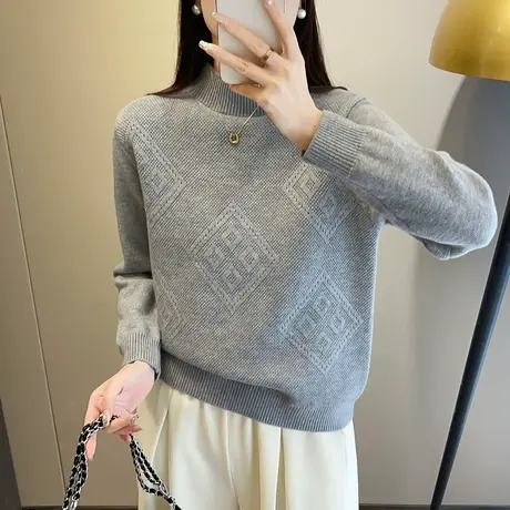 女士洋气设计感半高领毛衣打底衫女秋冬内搭套头加厚百搭针织上衣图片